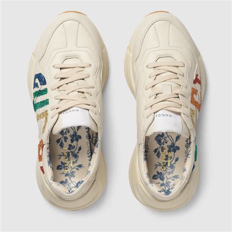 rhyton glitter gucci leather sneaker price|gucci rhyton distressed sneakers.